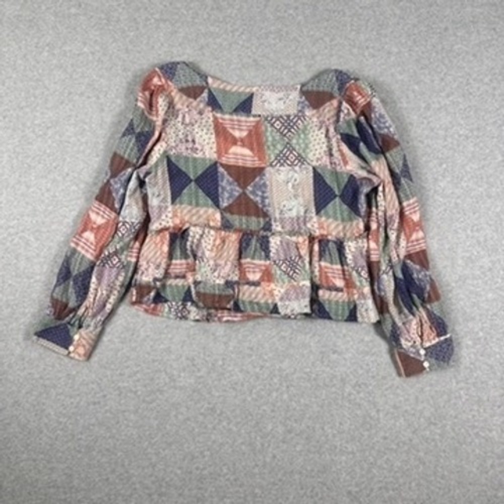 American Eagle Patchwork Peasant Blouse Multicolo… - image 2